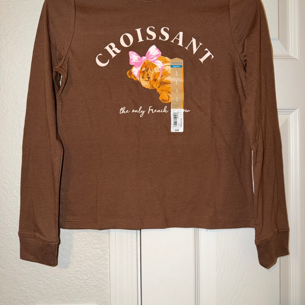 Croissant Graphic Long Sleeve Tee - Brown